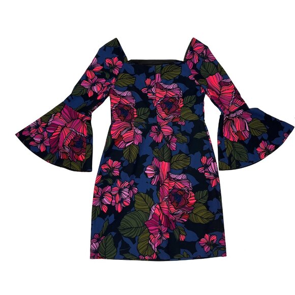 Trina Turk Dress Sz 10 Miley Bell Sleeve Colorful Pencil Floral Dress NWT Womens - Picture 5 of 5